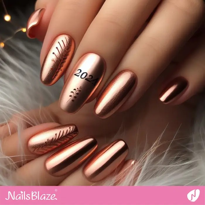 Rose Gold Chrome Nails for New Year | 2024 Nails - NB3777